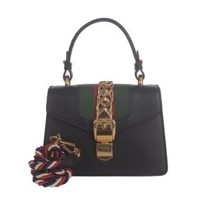 Gucci Black Mini Bag with Gold Chain and Tricolor Detail